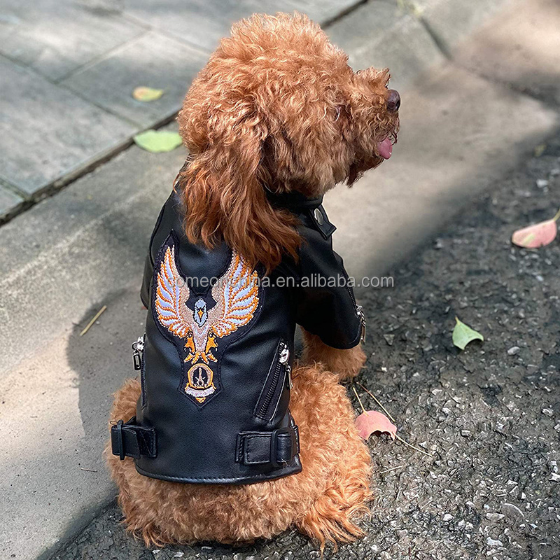 OEM Wholesale PU Leather Waterproof Luxury Dog Winter Jacket Fashion Motorcycle Coat For Pet Clothes Designer Dog Leather Jacket