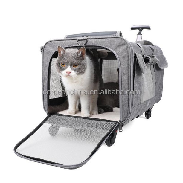 Airline Pet Trolley Carrier with Wheels Case Rolling Pet Carriers Bag Dog Cat Carry Travel Pet Trolley Carrier with Wheels