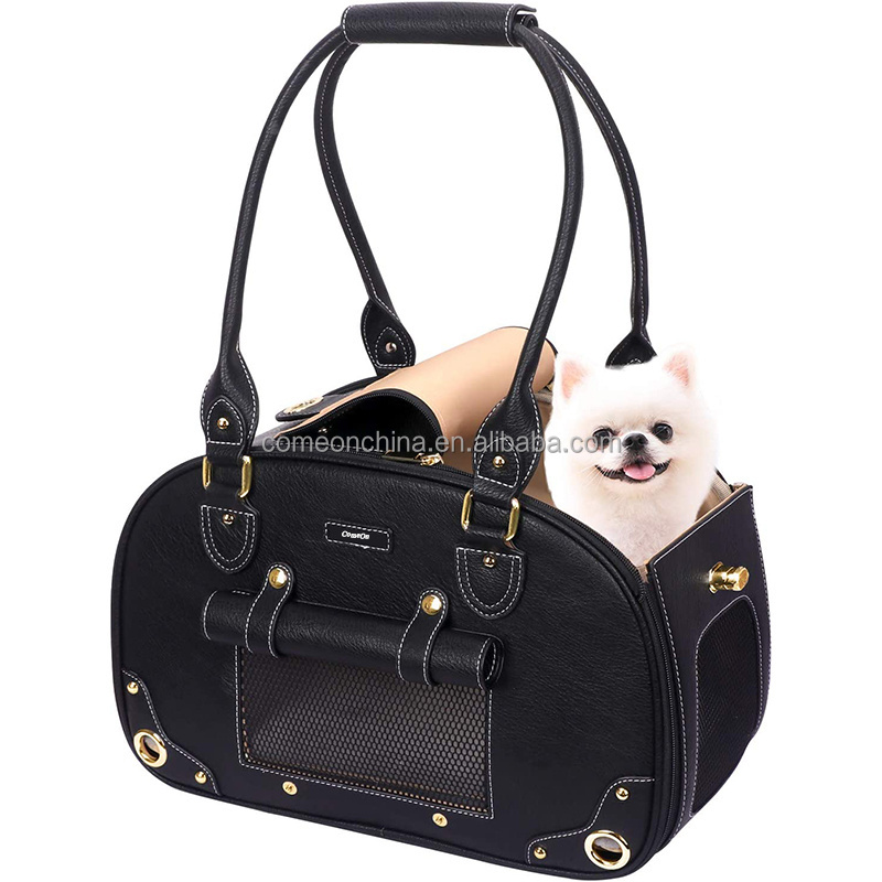 Wholesale Foldable Waterproof Premium Leather Pet Dog Sling Carriers Luxury Purse For Cat And Small Dog Portable Pet Carrier Bag