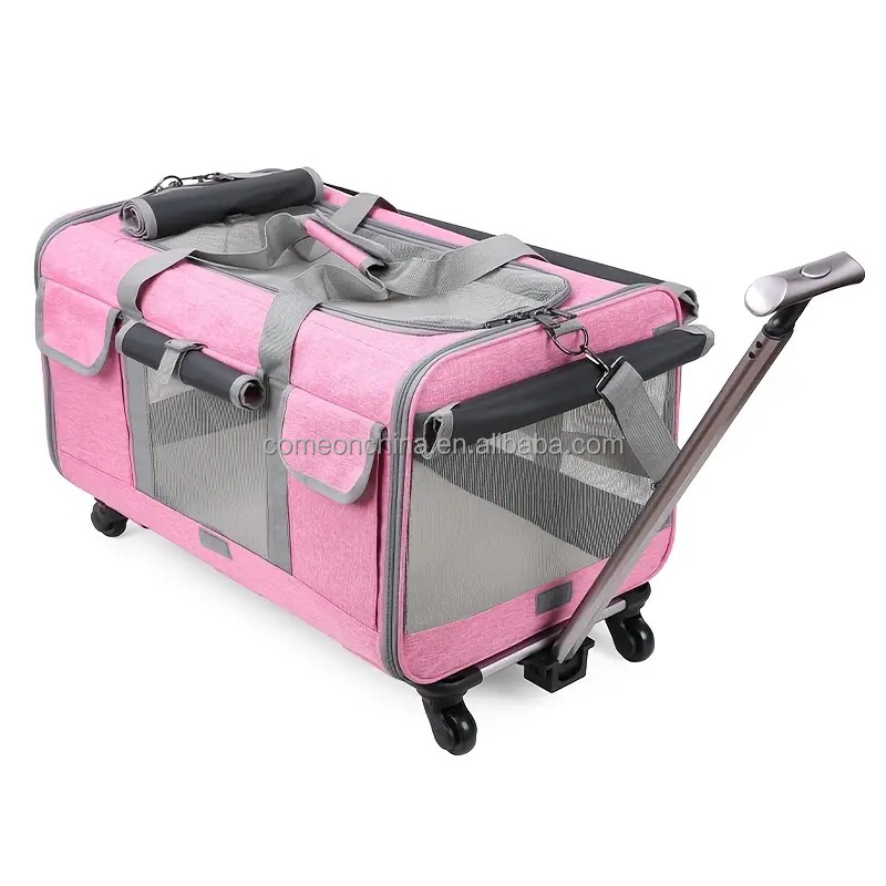 Airline Pet Trolley Carrier with Wheels Case Rolling Pet Carriers Bag Dog Cat Carry Travel Pet Trolley Carrier with Wheels