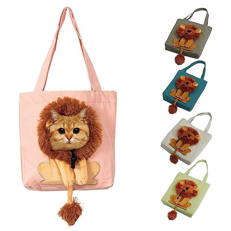 Custom Cute Lion-Shaped Cat Carrier Bag Tote Pet Handbag Canvas Carrier Shoulder Bag Portable Pet Carriers Bag Travel Products