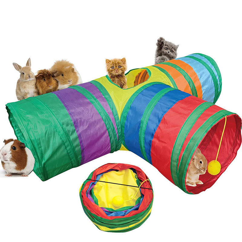 Foldable 3 Way Pet Cat Tunnel Tube Toy Indoor Play House Tent for Small Medium Large Collapsible Cats Tunnel Toy Cat Tunnel