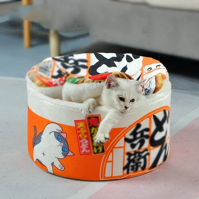 Removable Soft Cat Bed Noodle Cup House for Cats Dogs Pet Indoor Cute Cave Warm Pet Bed House Semi-Enclosed Cat House Indoor