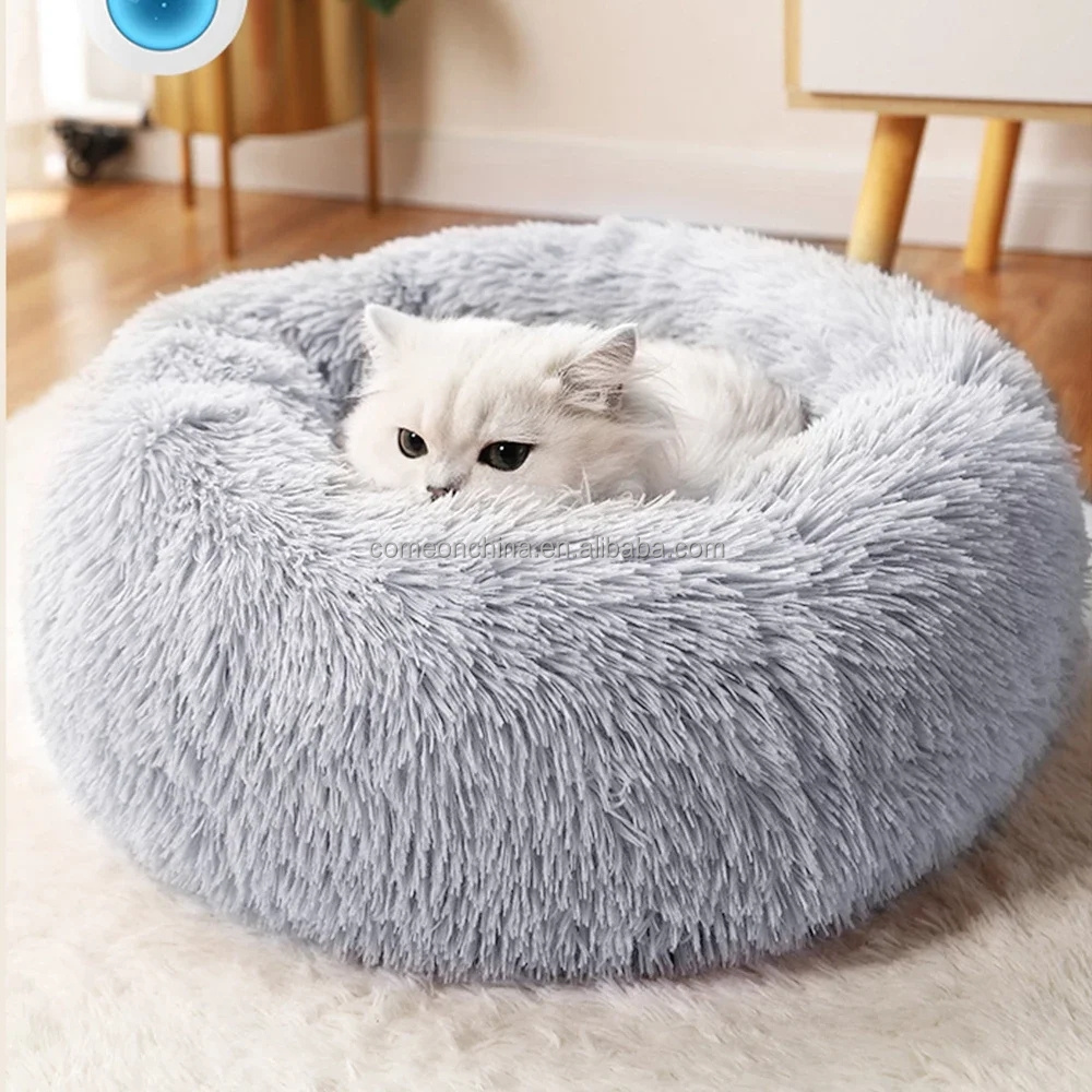 Wholesale Faux Fur Calming Dog Bed for Small Medium Large Pets Self Warming Cat Bed Winter Donut Cuddler Round Warm Pet Bed