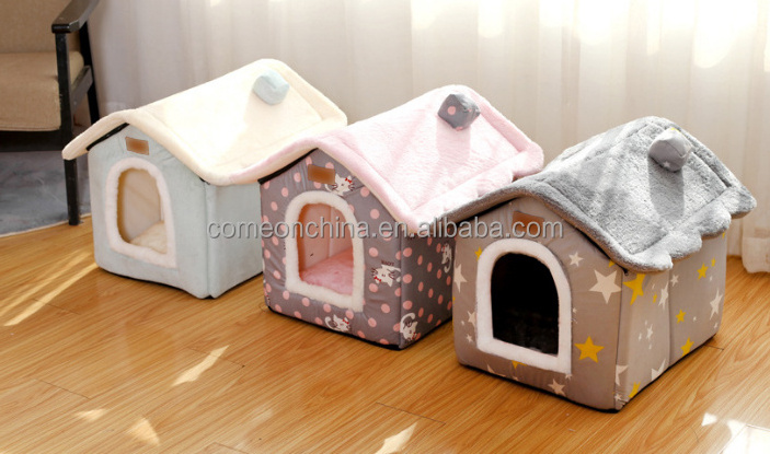 Factory Foldable Cat Dog House Indoor Luxury Kennel Pet Bed Tent Warm Plush Sleeping Nest Puppy Cave Sofa Small Dog Pet House