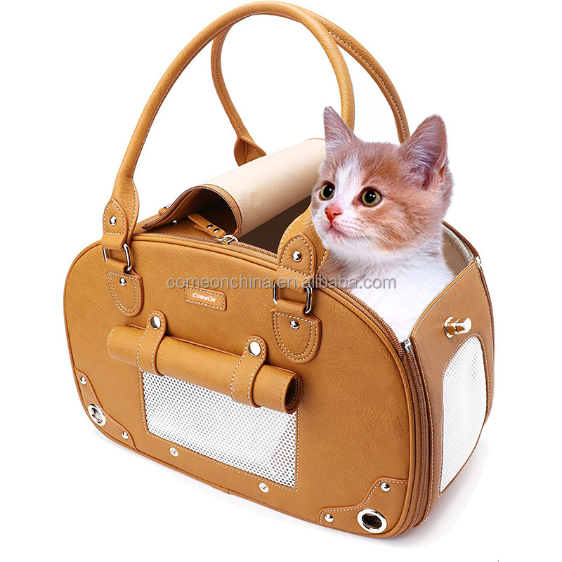 Wholesale Foldable Waterproof Premium Leather Pet Dog Sling Carriers Luxury Purse For Cat And Small Dog Portable Pet Carrier Bag