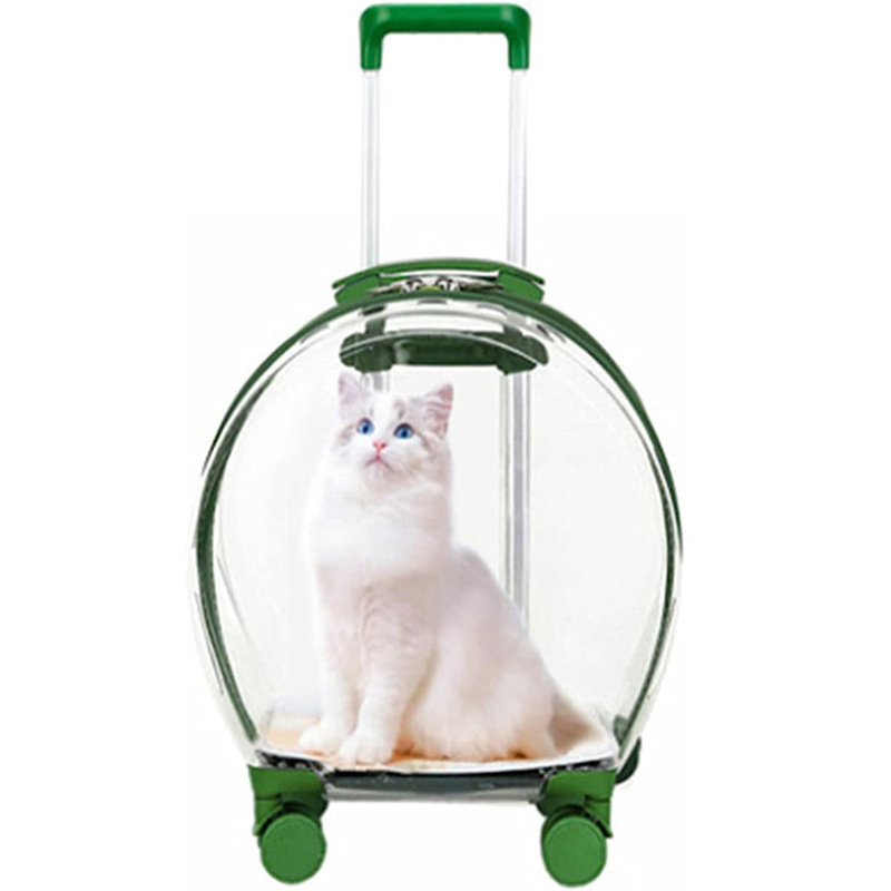 Travel Dog and Cat Pet Carrier with Wheels Bag Clear Pet Carrier Trolley Case Luggage Rolling Bubble Pet Carrier with Wheels