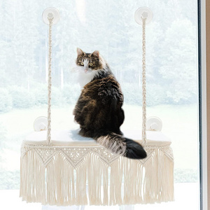 Macrame Hammock for Cat Shelves and Perches for Wall Cat Window Perch Macrame Cat Hammock Boho Wall Mounted Pet Resting Seat Bed