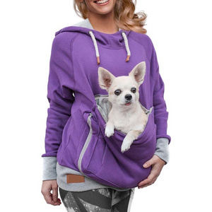 Fleece Pet Pouch Hoodie Dog Cat Carrier Kangaroo Pocket Puppy Carrying Women's Sweatshirt Holder Dog Cat Pouch Hoodie Pullover