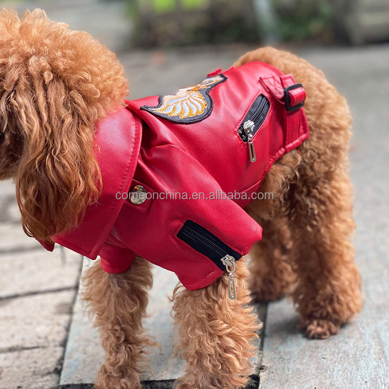 OEM Wholesale PU Leather Waterproof Luxury Dog Winter Jacket Fashion Motorcycle Coat For Pet Clothes Designer Dog Leather Jacket