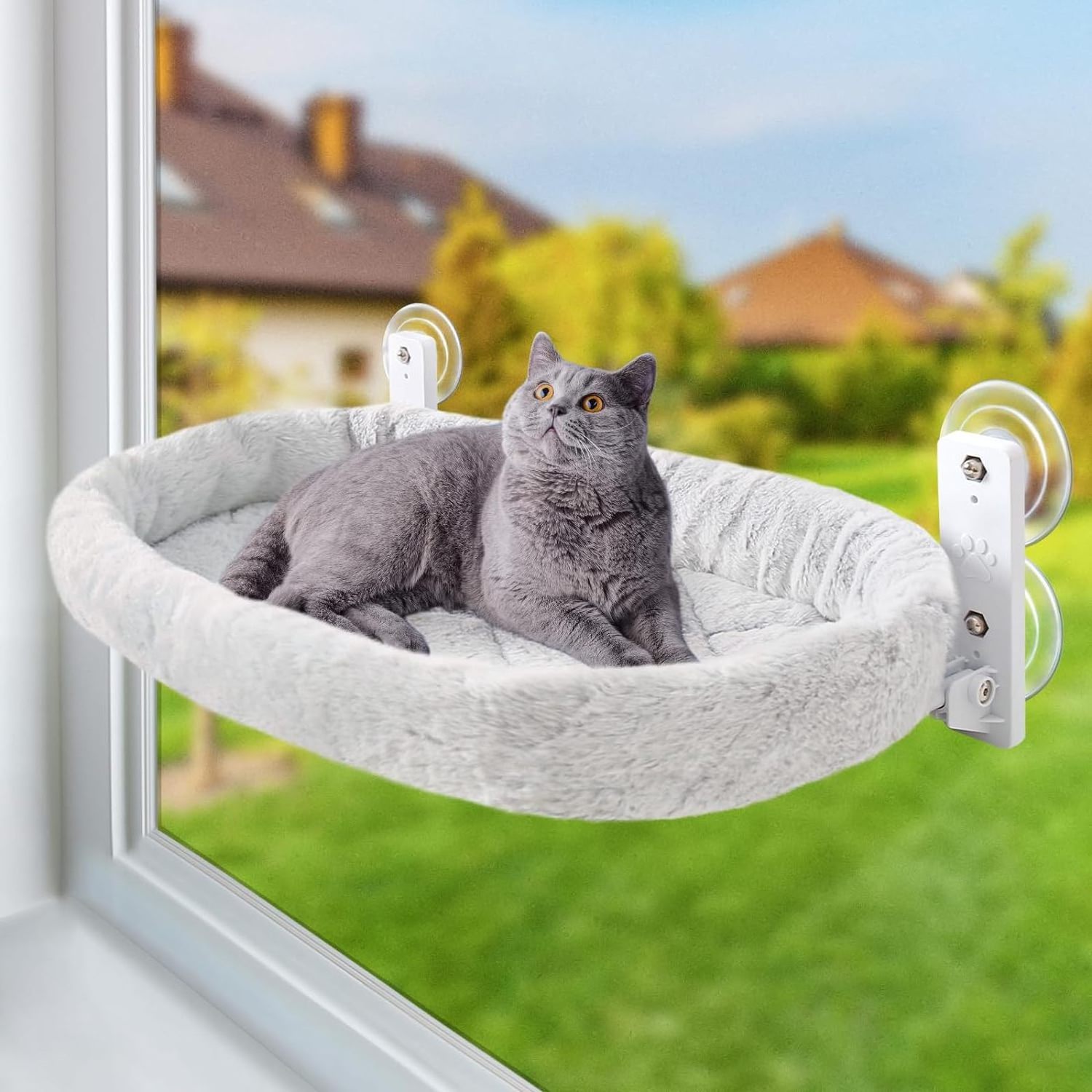 Cat Window Perch Hammock Cordless Kitty Sunny Bed Seat Window Sill Shelf for Inside Cats Small Foldable Lounger with 4 Strong Su