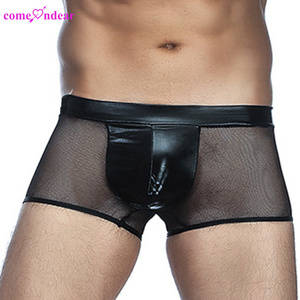 Dropshipping Transparent Black Mesh Leather Jockstrap Men Boxer Shorts