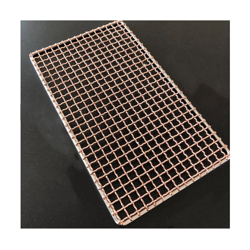 Copper rectangular stainless steel metal round wire bbq grill mesh net tray for food