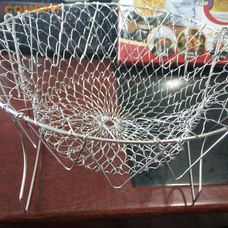 Food Grade Stainless Steel Wire Mesh Foldable Fry Basket