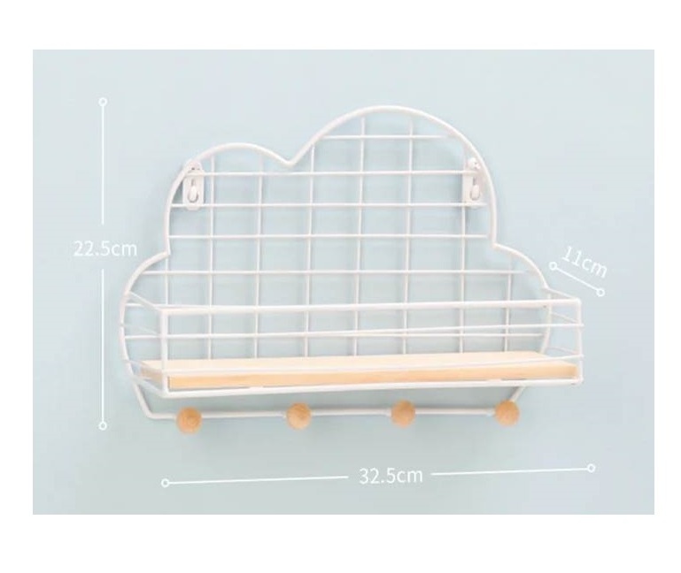 SQUARE DESIGN IRON WIRE  & WOODEN COMBINATION BLACK  POWDER COATED WALL RACK FOR STORAGE & DISPLAY FOR BEDROOM KITCHEN WALL MOUN