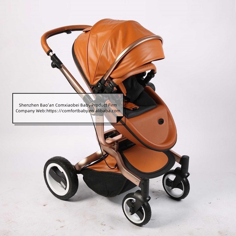 Brand Newborn Luxury Pram Babyfond High landscape Baby Stroller PU Leather Two-Way Push Baby Stroller