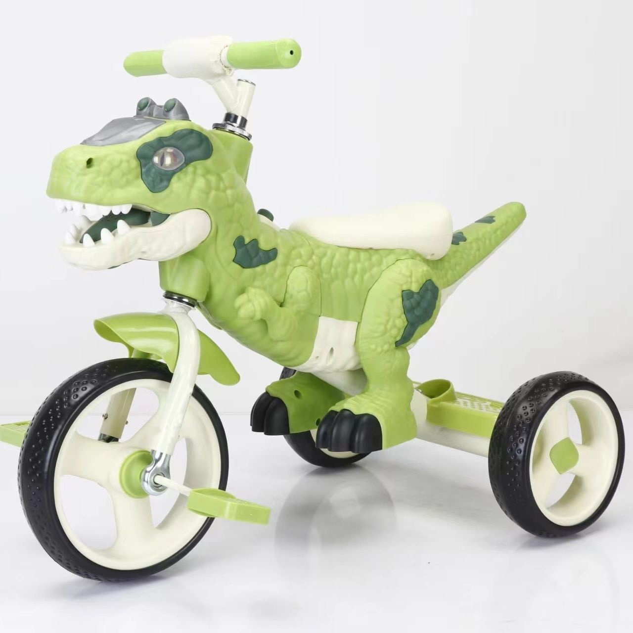 Customizable children's dinosaur balance tricycle with music lights anti-rollover baby pedal toy