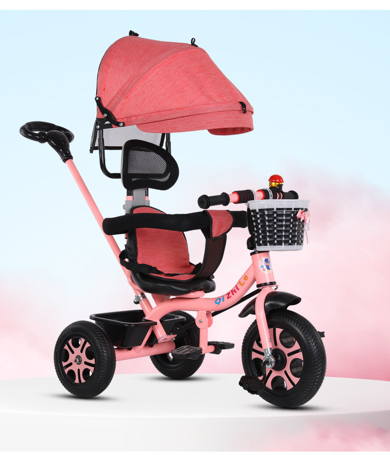 New foldable pedal tricycle with cover 1-3-6 Children's tricycle can be customized LOGO hand-pushed children's tricycle