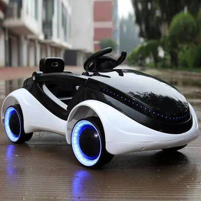 Children's electric car four-wheel flash with remote control can sit human boy and girl baby rocking charging toy stroller