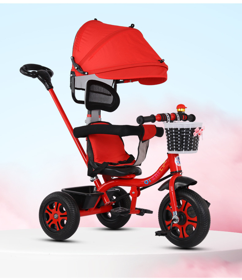 New foldable pedal tricycle with cover 1-3-6 Children's tricycle can be customized LOGO hand-pushed children's tricycle