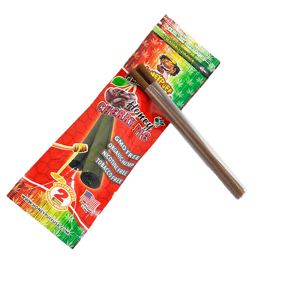 Honeypuff Cherry Flavored Hemp Wraps Hemp Wrapping With Rolling Tips Resealable Zip Pack