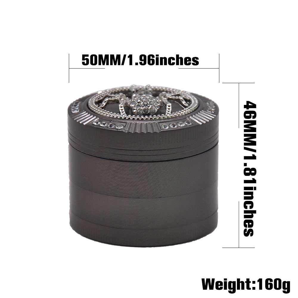 New Zinc Alloy 50mm Herb Grinder with Spider Decoration 4 parts herb crusher smoking accessories herb mill