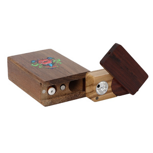 Customized Logo Multi Functional Wooden Sliding Lid Organizer Smoking Lighter Sleeve Magnetic Lid Smoking Accessories