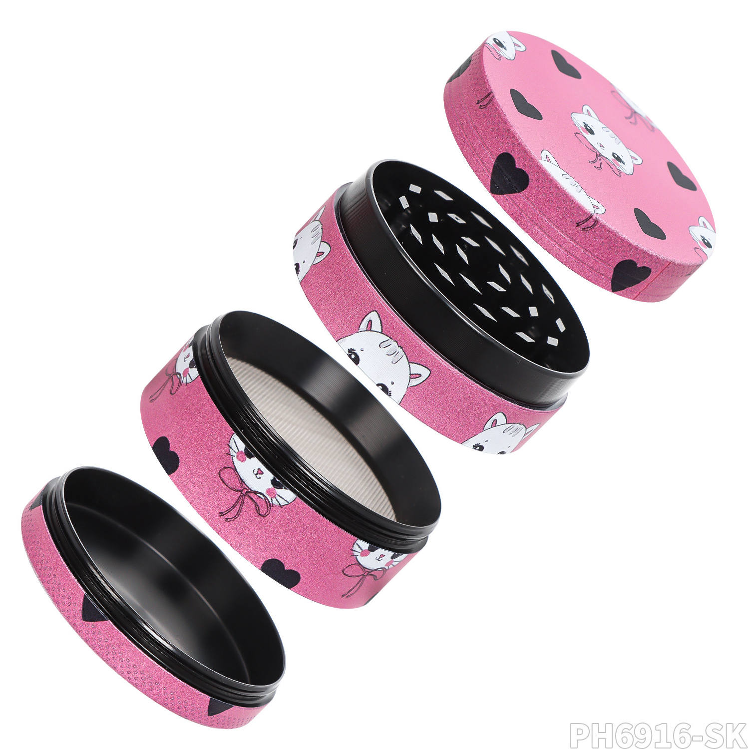 Wholesale Pink Design 50mm Herb Grinder Zinc Alloy Tobacco Grinder Cute Cate Herb Grinder Supports Customization