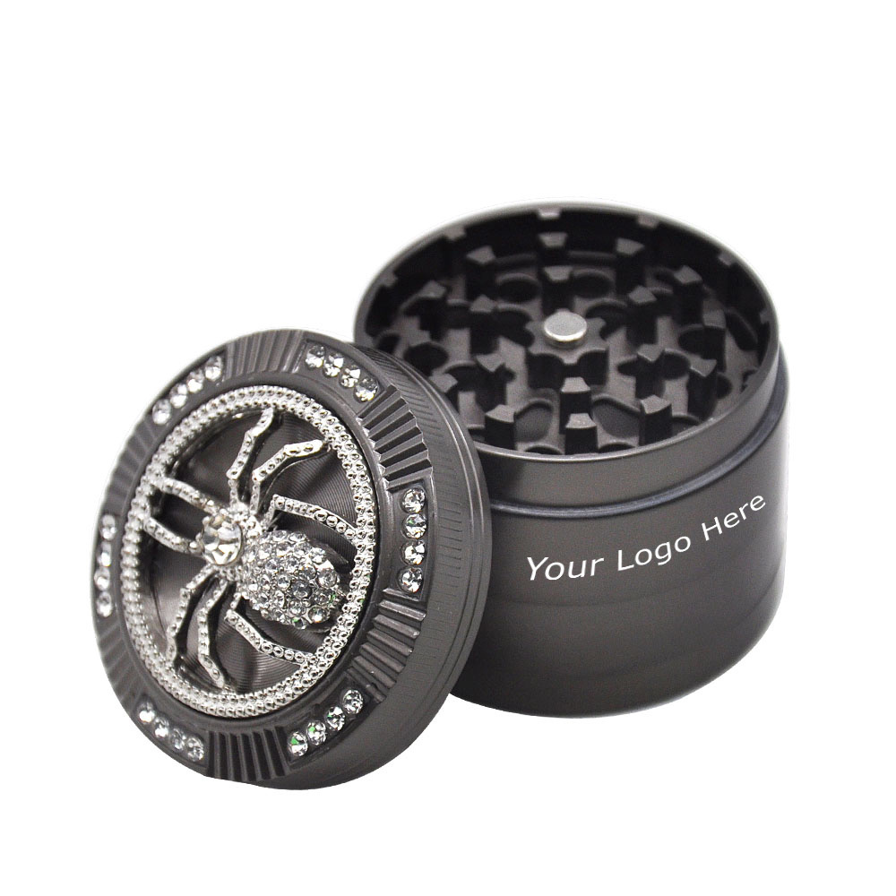 New Zinc Alloy 50mm Herb Grinder with Spider Decoration 4 parts herb crusher smoking accessories herb mill