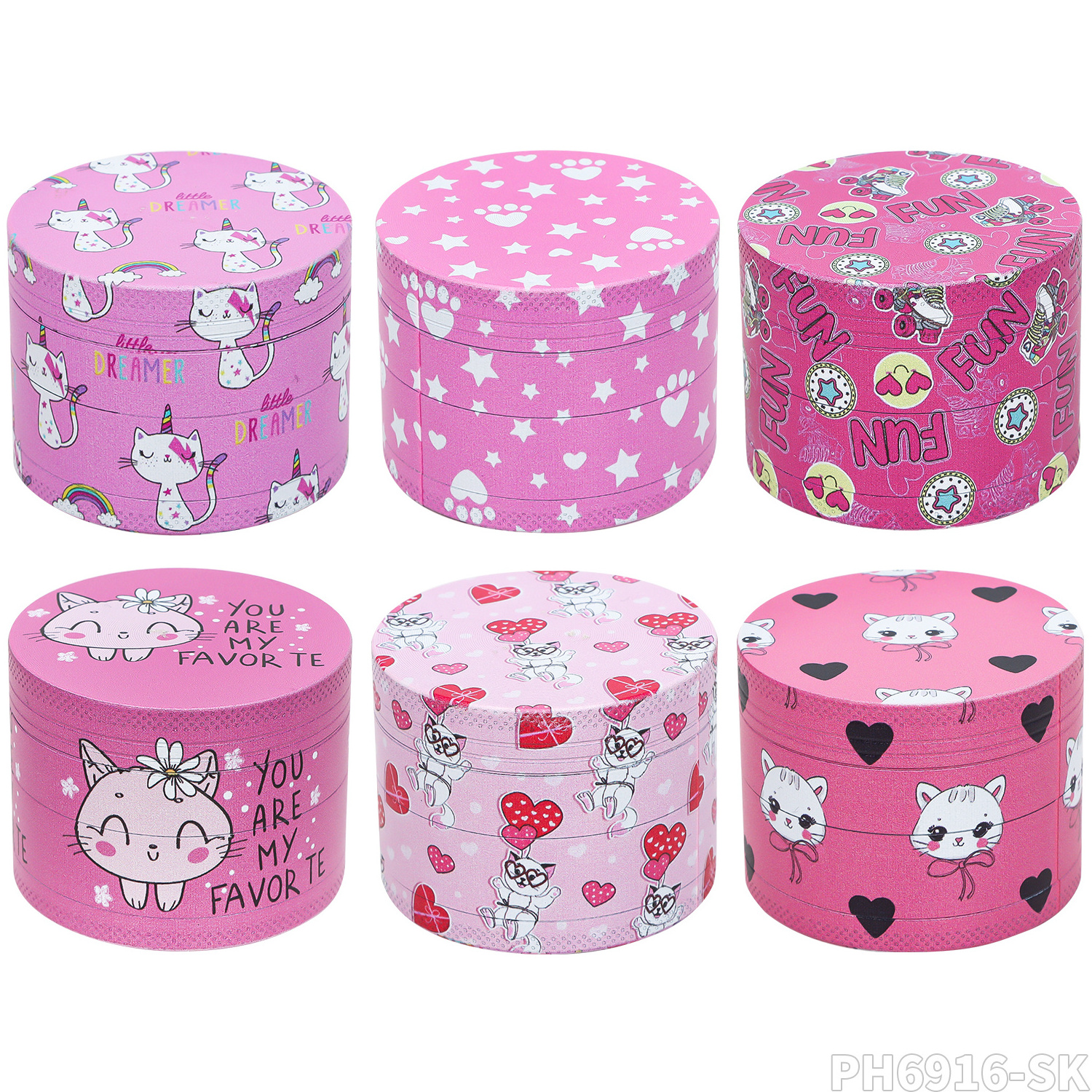 Wholesale Pink Design 50mm Herb Grinder Zinc Alloy Tobacco Grinder Cute Cate Herb Grinder Supports Customization