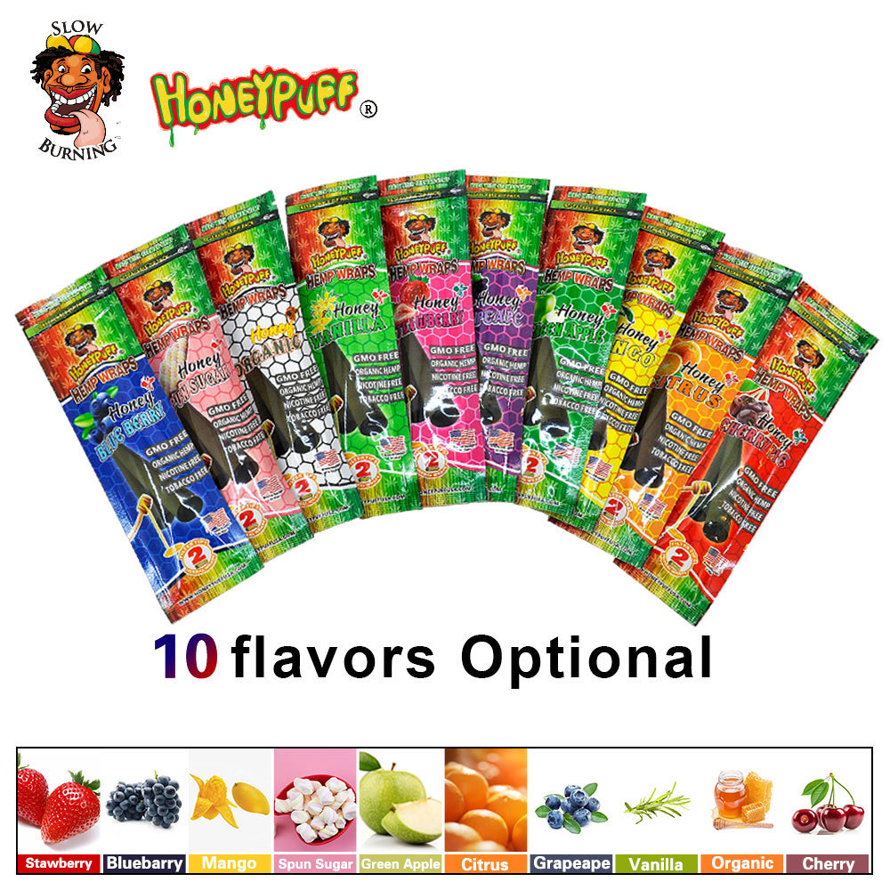 Honeypuff Cherry Flavored Hemp Wraps Hemp Wrapping With Rolling Tips Resealable Zip Pack