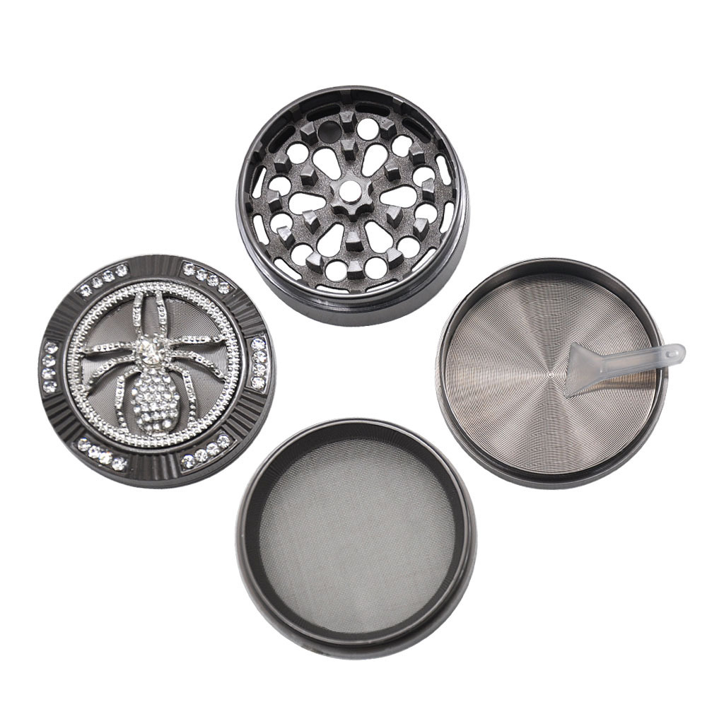 New Zinc Alloy 50mm Herb Grinder with Spider Decoration 4 parts herb crusher smoking accessories herb mill