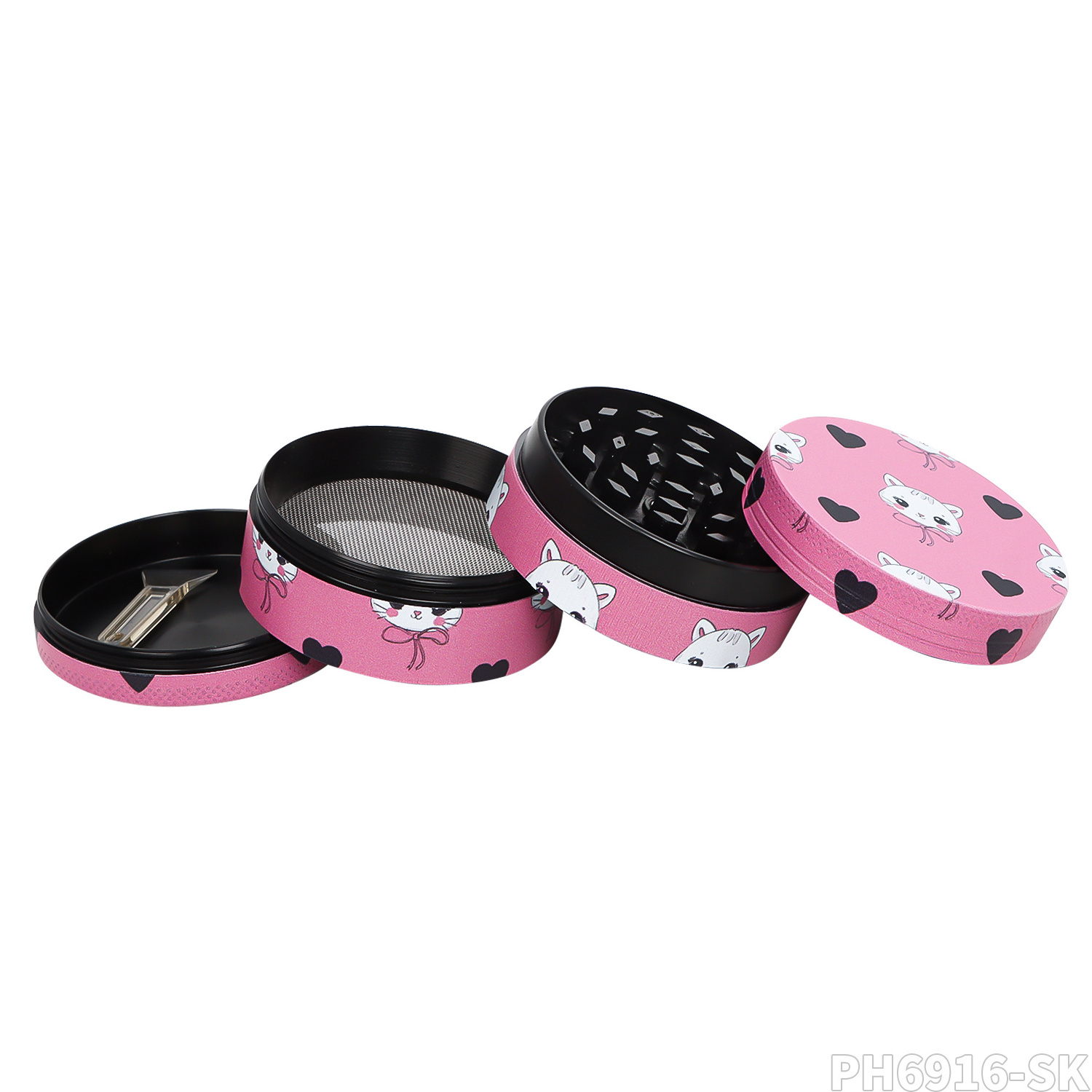 Wholesale Pink Design 50mm Herb Grinder Zinc Alloy Tobacco Grinder Cute Cate Herb Grinder Supports Customization