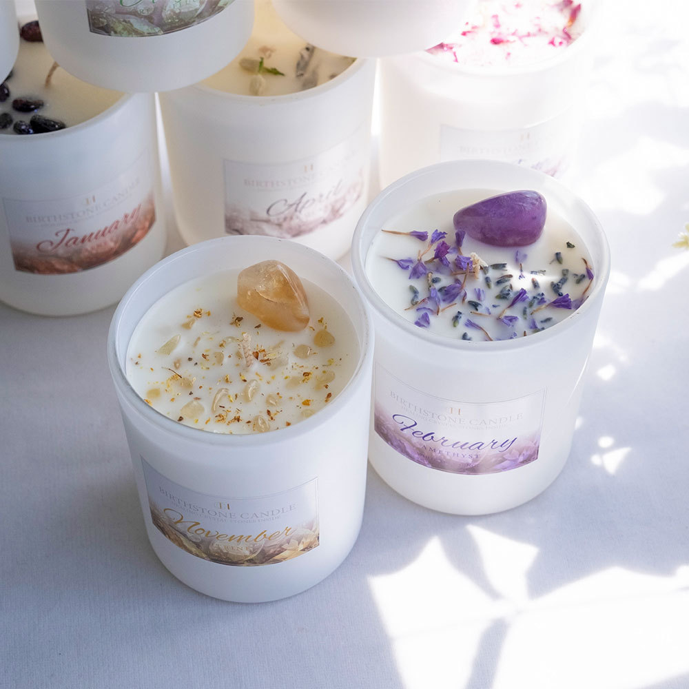 Custom Private Label Aroma Dried Flower Soy Wax Glass Jar Small Crystal Birthday Scented Candles