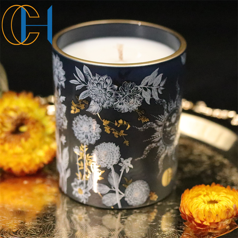 C&H Luxury Candle Glass Pillar Jar Candle Unique Design Cornflower Natural Soy Wax Scented Candles