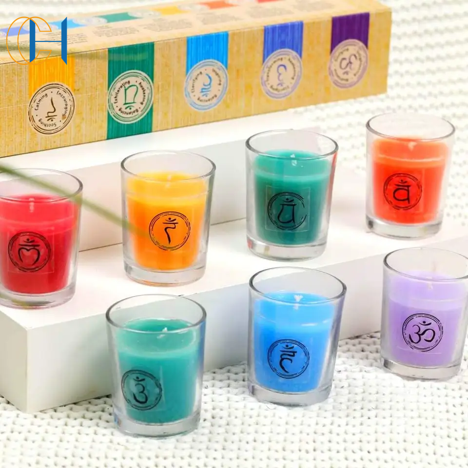 C&H Customized Scented Velas Aromaticas Spiritual Healing Gift Candle Set 7 Mini Tea Light Chakra Candles