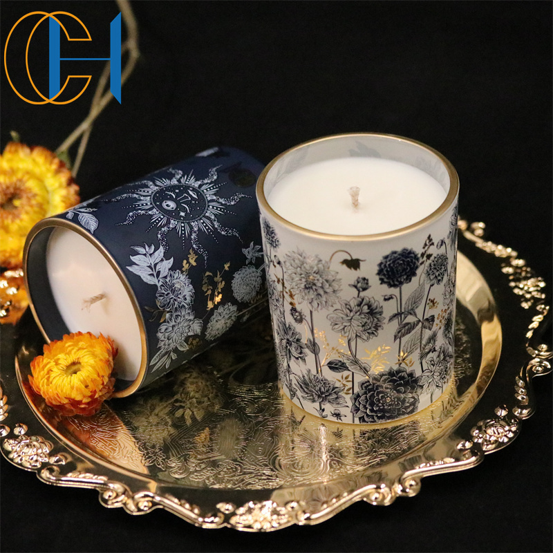 C&H Luxury Candle Glass Pillar Jar Candle Unique Design Cornflower Natural Soy Wax Scented Candles