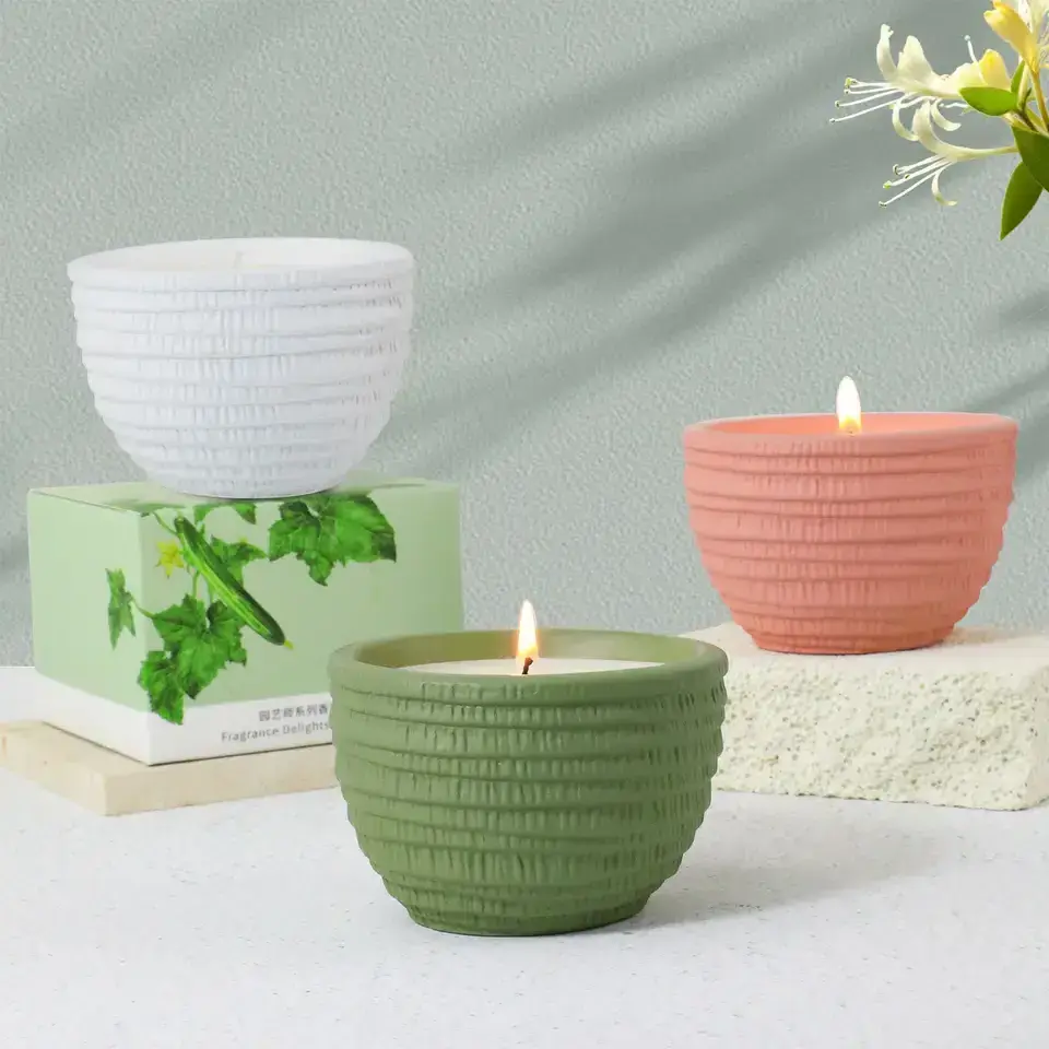 C&H Luxury Candle Jars Ceramic Cylinder Tea Cup Shape Cement Scented Candle