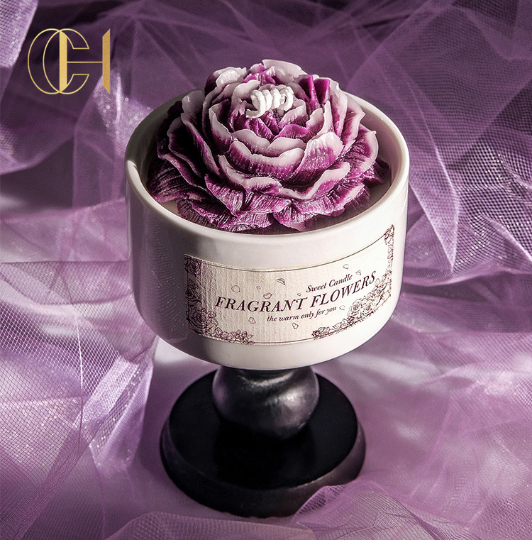 C&H Wholesale Luxury Camellia Ceramic Cups Unique Refined Warm Vintage Goblet Scented Candle