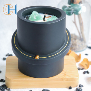 C&H Hot Sale Ceramic Cement Candle Holder Private Label Candles Black Round Bottom Private Scented Candles