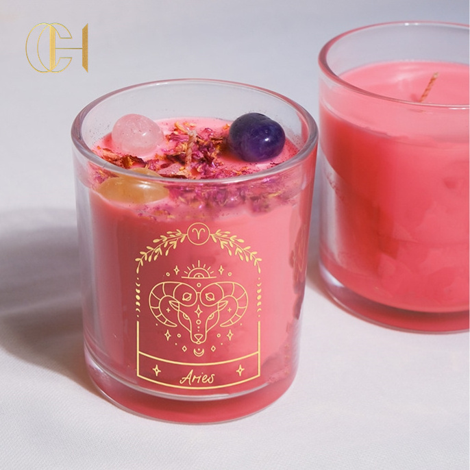 C&H Aromatic Healing Rose Quartz Infused Natural Soy Wax Wholesale Black Jar Crystal Scented 12 Zodiac Candle