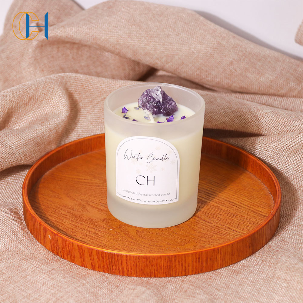 2023 White Candle Crystal Home Decoration Custom Soy Wax Glass Jar Private Label Scented Candle