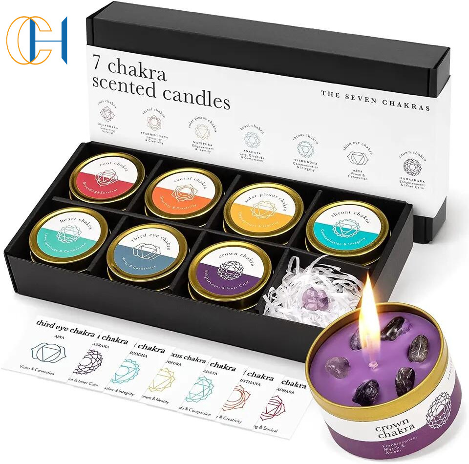 C&H Customized 7 day Chakra Tea Light Yoga Candle Manifestation Scented Healing Small Root tealight Crystal Candle