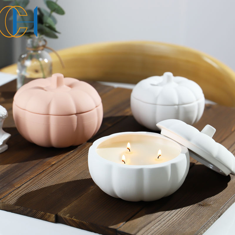 C&H Natural Ceramic Candle Holder Aromatherapy Scented Candle Pumpkin Shape Holiday Wedding Party Indoor Home