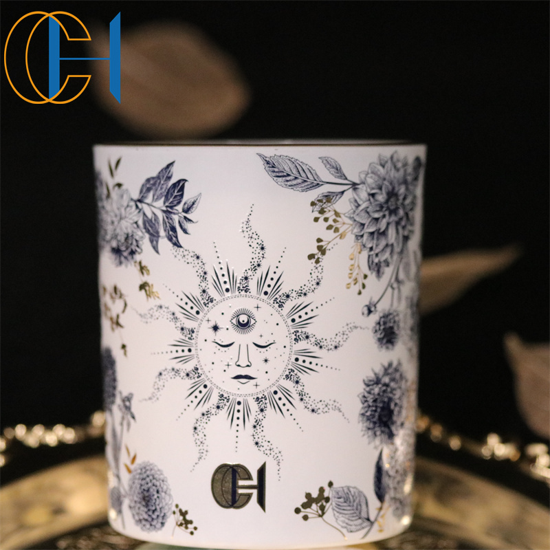 C&H Luxury Candle Glass Pillar Jar Candle Unique Design Cornflower Natural Soy Wax Scented Candles