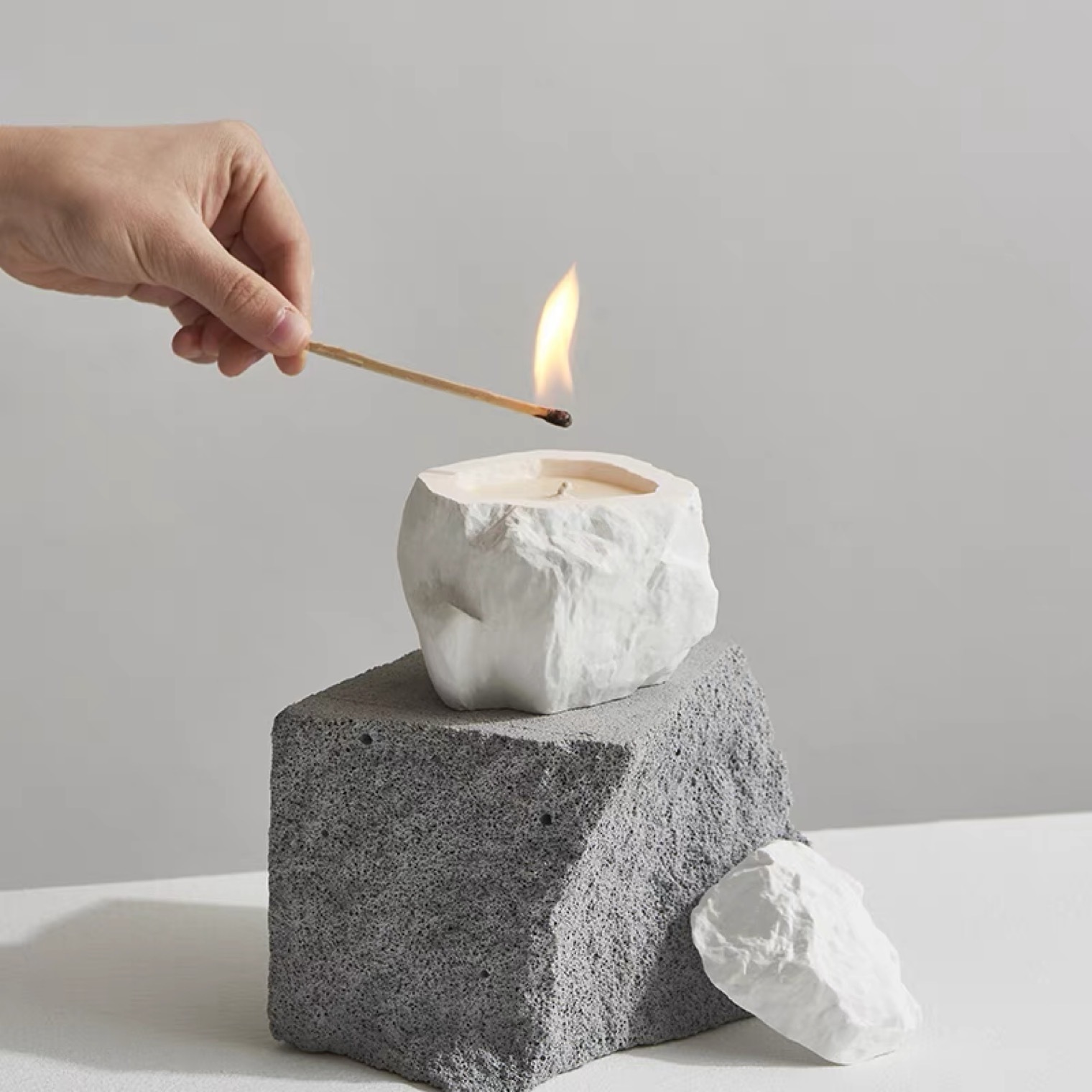 C&H Square Shaped Nordiac Concrete Candle Jar Scented Aromatherapy Scented Candles Bougie Spirituel White Concrete Candle Jar