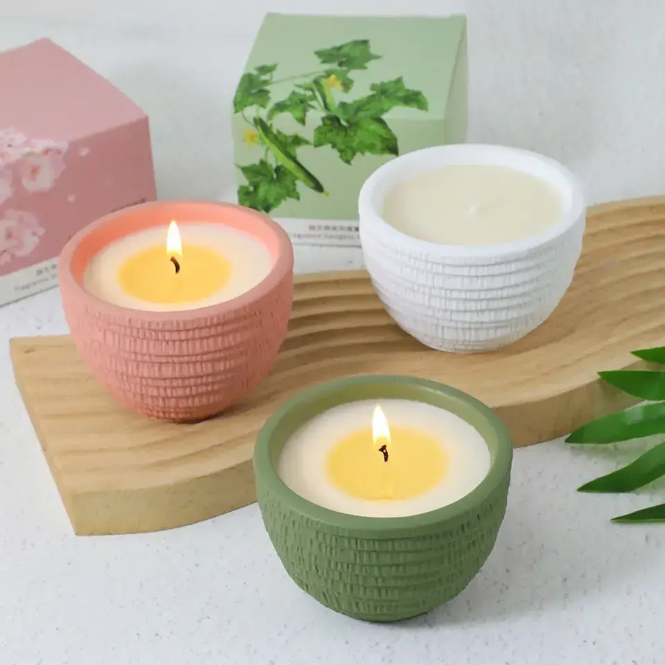 C&H Luxury Candle Jars Ceramic Cylinder Tea Cup Shape Cement Scented Candle