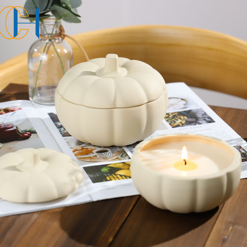 C&H Natural Ceramic Candle Holder Aromatherapy Scented Candle Pumpkin Shape Holiday Wedding Party Indoor Home