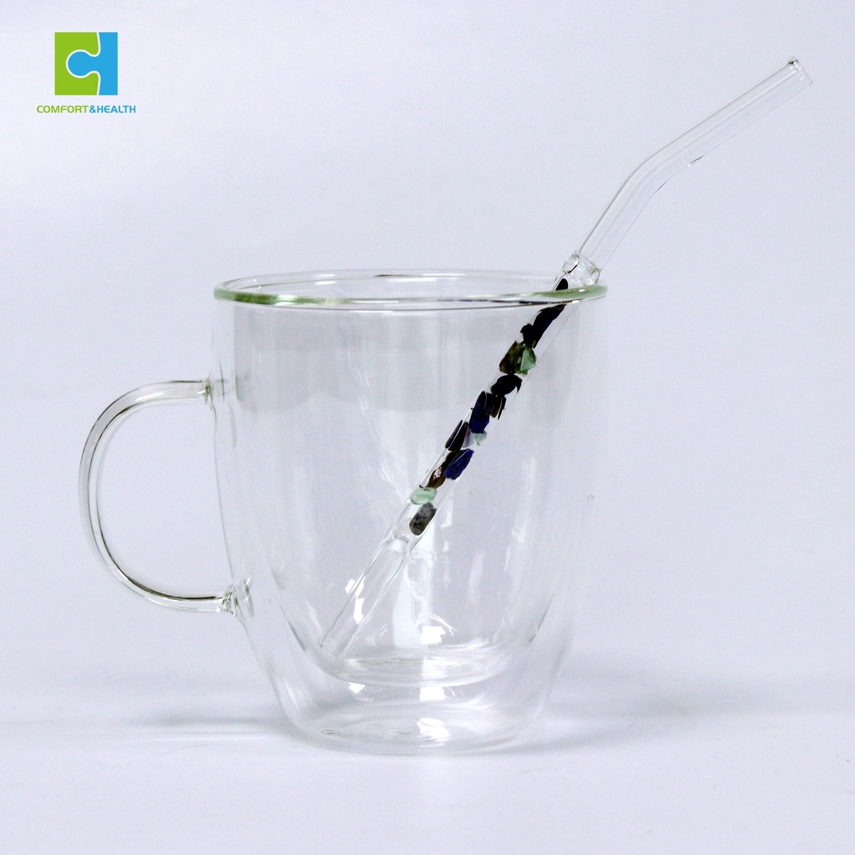 Custom Logo High Borosilicate Clear Glass Drinking Crystal Straw With Quartz