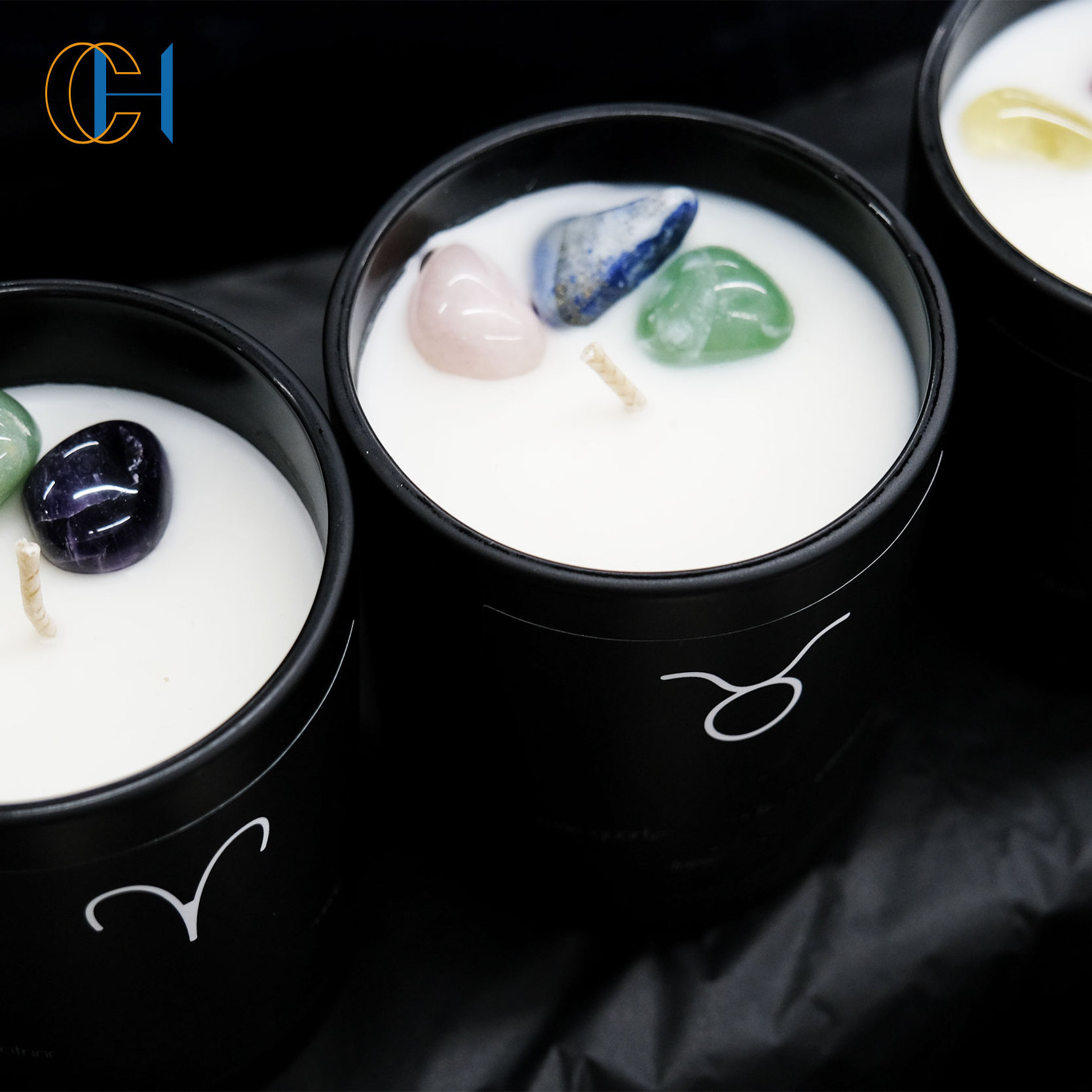 C&H Custom Private Label Glass Natural Dry Flowers Aromatherapy Crystal Soy Wax 12 Zodiac Scented Candles